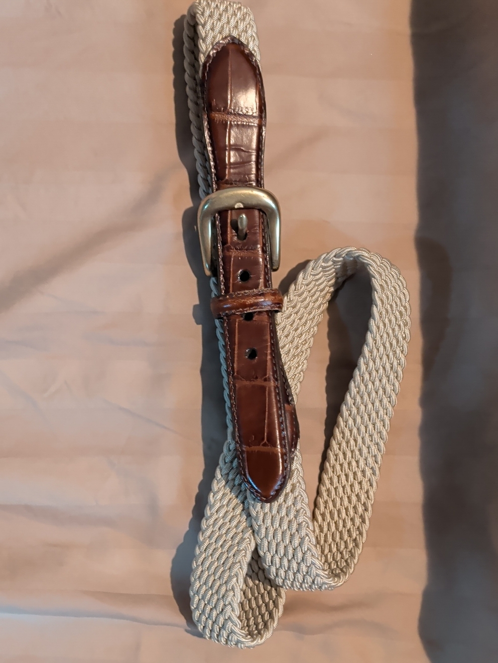 Brighton Brown Leather & Cream Braided Belt 42"